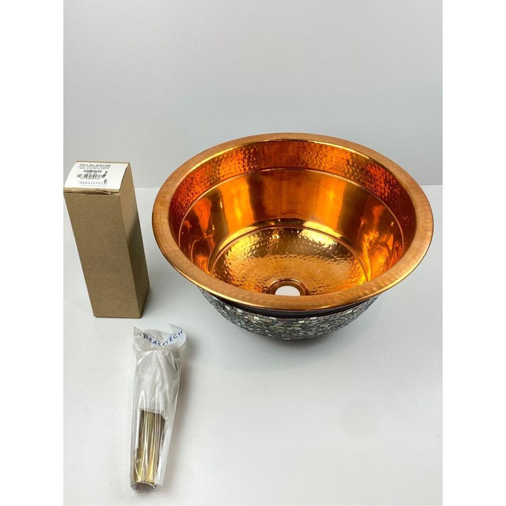 NEW 2005 Thompson Traders Murano Polished Copper Sink Bronze Ext. 16.25″ w Drain